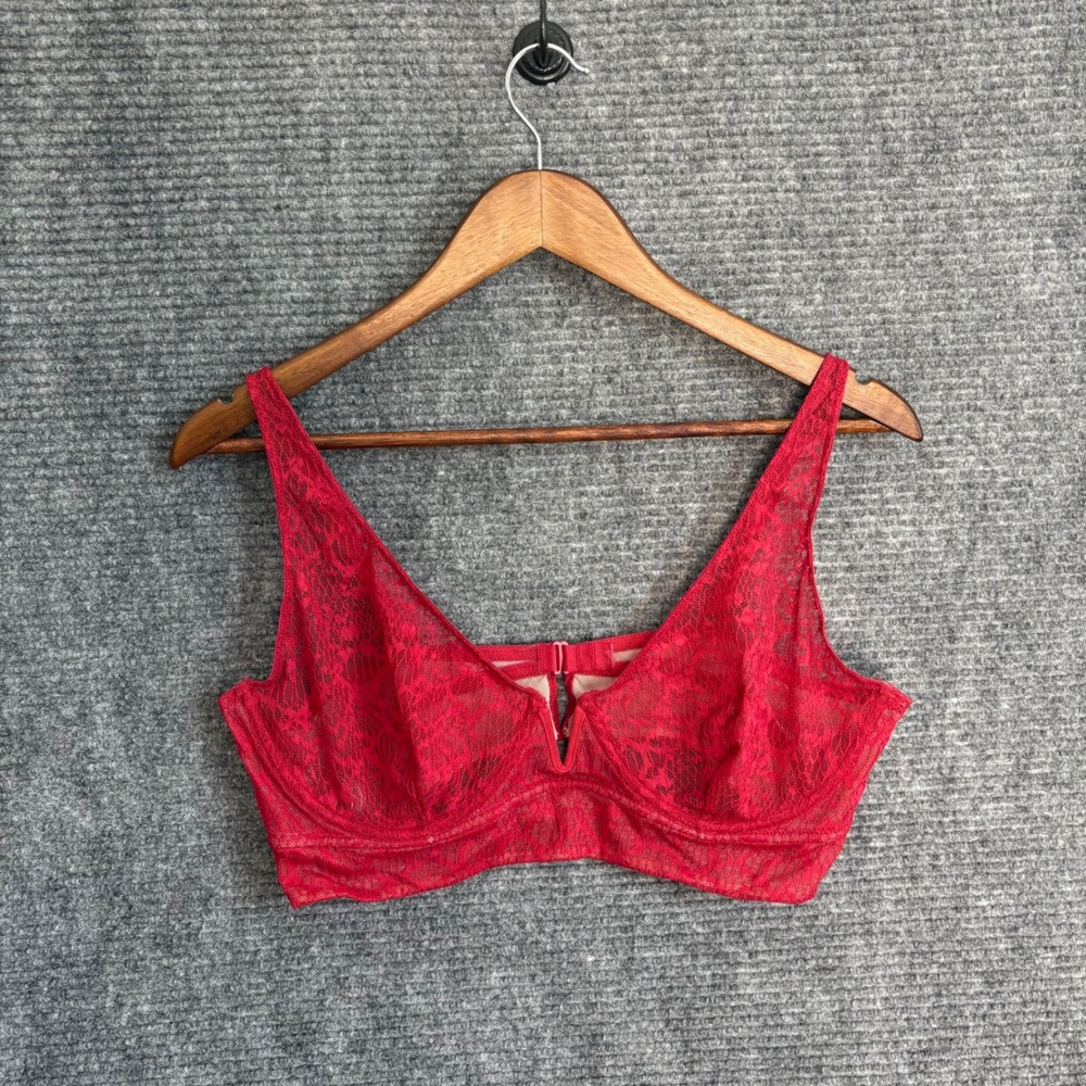 Intimately Free People Red Lace V-Wire Longline Bralette Front Closure XL